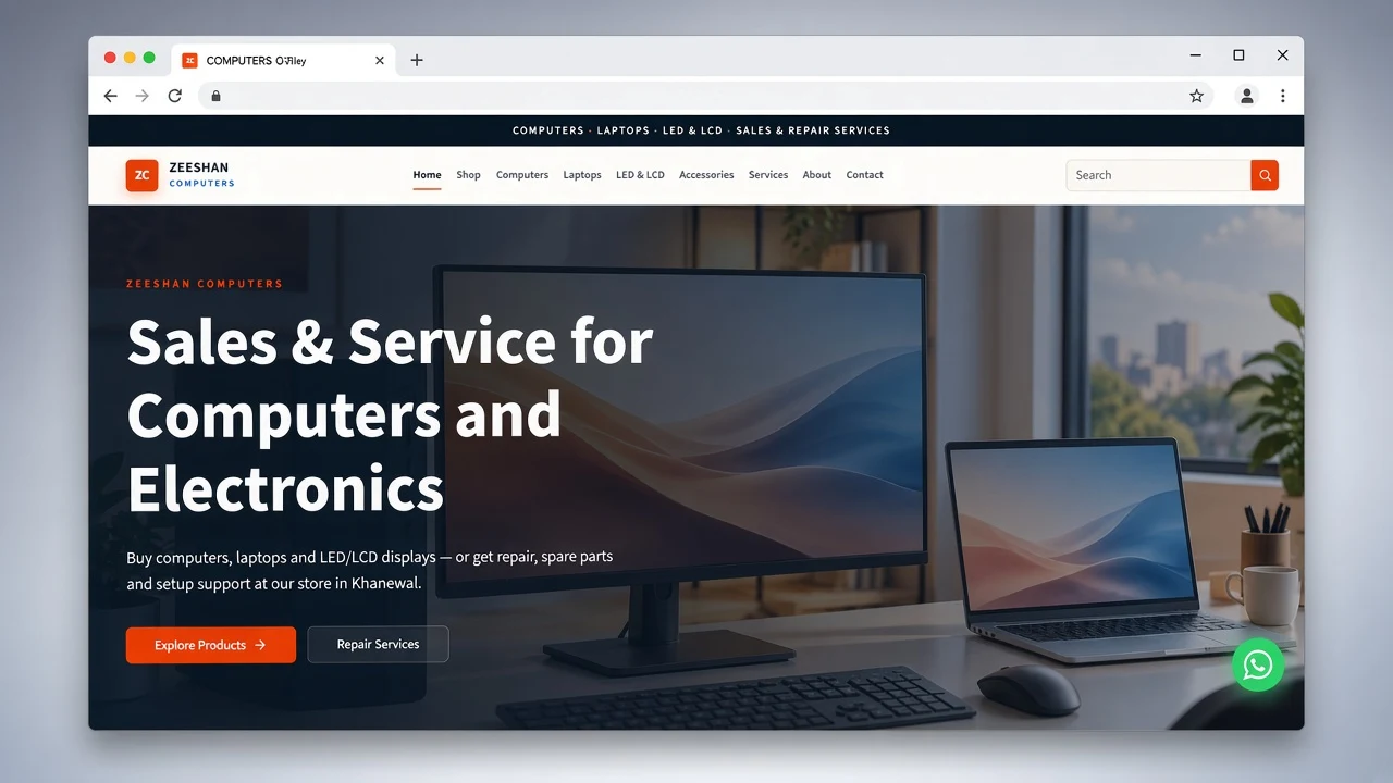 Zeeshan Computers — Store Website — Live computer sales and repair site for a Khanewal electronics store.